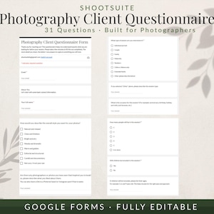 Kundenkät för fotografering | Antagningsformulär för fotografer | Google-formulär | Mallar för fotografer