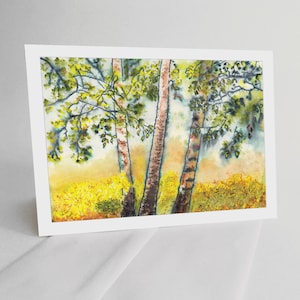 Download Blank Note Card - Autumn Birches - print from watercolor and ink painting Instant Download
