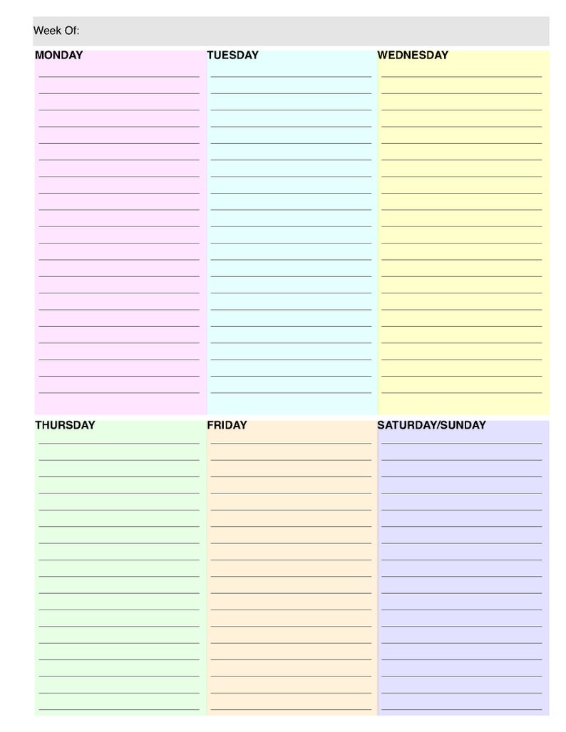 TO DO List Planner 2page per Week Letter Size Weekly Planner Day
