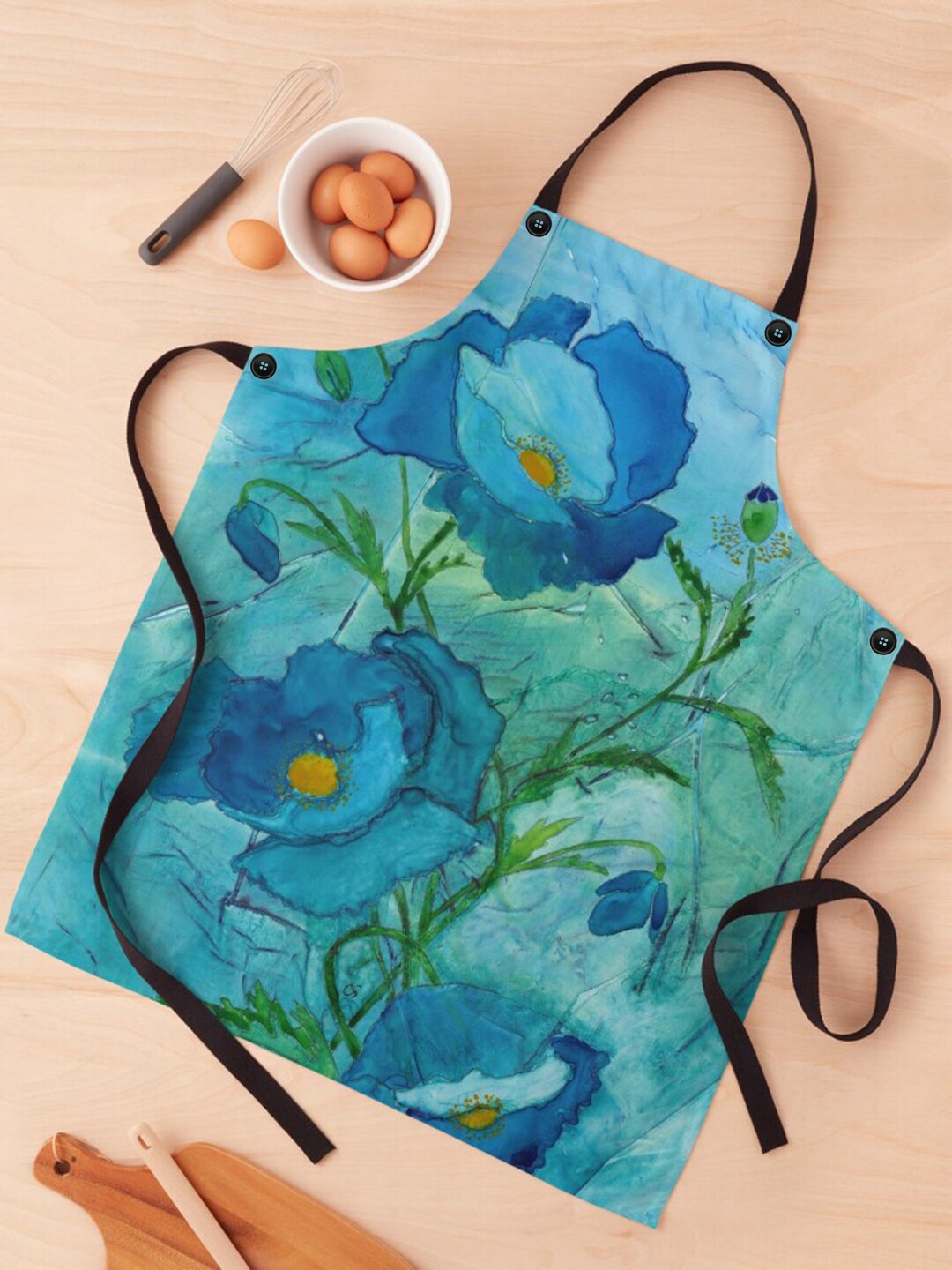 Blue Poppy Print Apron: Watercolor Floral Kitchen Accessory - Etsy