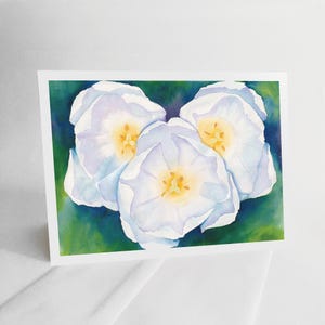 Download Blank Note Card - White Tulip Hearts - print from watercolor painting