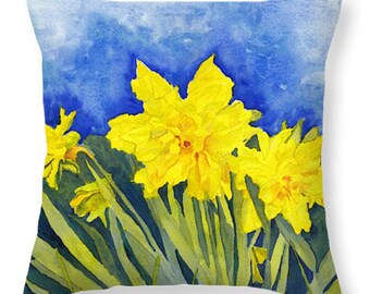 Pillow Yellow Spring Daffodils Watercolor Decorative Pillow Gift Idea