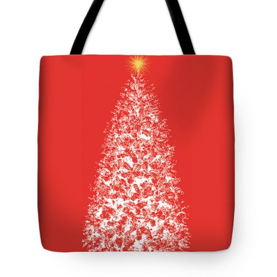 Christmas Tote White Tree Gold Star On Red Or Purple Christmas Tote White Tree Gold Star On Red Or Purple