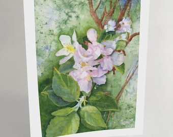 Download Blank Note Card - Apple Blossoms - print from watercolor painting