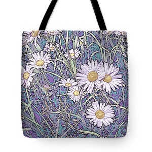 Tote Wild Daisies on Purple and Teal  Purse Bag Gift Idea