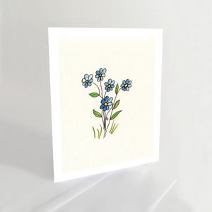 Download Blank Note Card - Pretty Blue Flowers - print from Pen Ink and Watercolor Wash Original