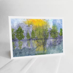 Download Blank Note Card - Abstract Landscape with Water Reflection print from watercolor painting Instant