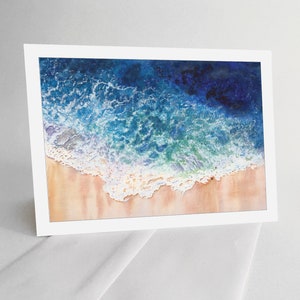 Carte de correspondance vierge à télécharger - dentelle sur la plage - eau sur le rivage - impression à partir d'une peinture à l'aquarelle Téléchargement instantané carte de fête des pères