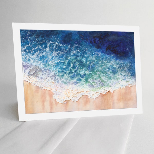 Download Blank Note Card - Lace on the Beach - water on shore - print from watercolor painting Instant Download