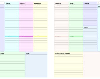 Planner 2-page per week A4 size Weekly Planner Day Planner Instant Print Download for Work and Personal Time Management