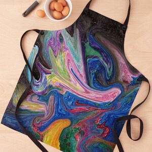 Abstract Art Apron: Colorful Pour Painting, Kitchen Gift