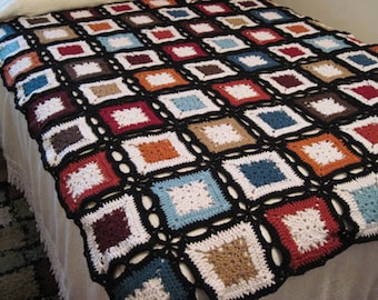 Crochet Pattern Tricolor Squares Afghan Pattern PDF Instant Print