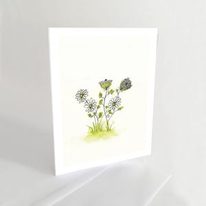 Télécharger carte de correspondance vierge - marguerites et dentelle de la reine Anne - impression à l'encre de chine et lavis aquarelle original