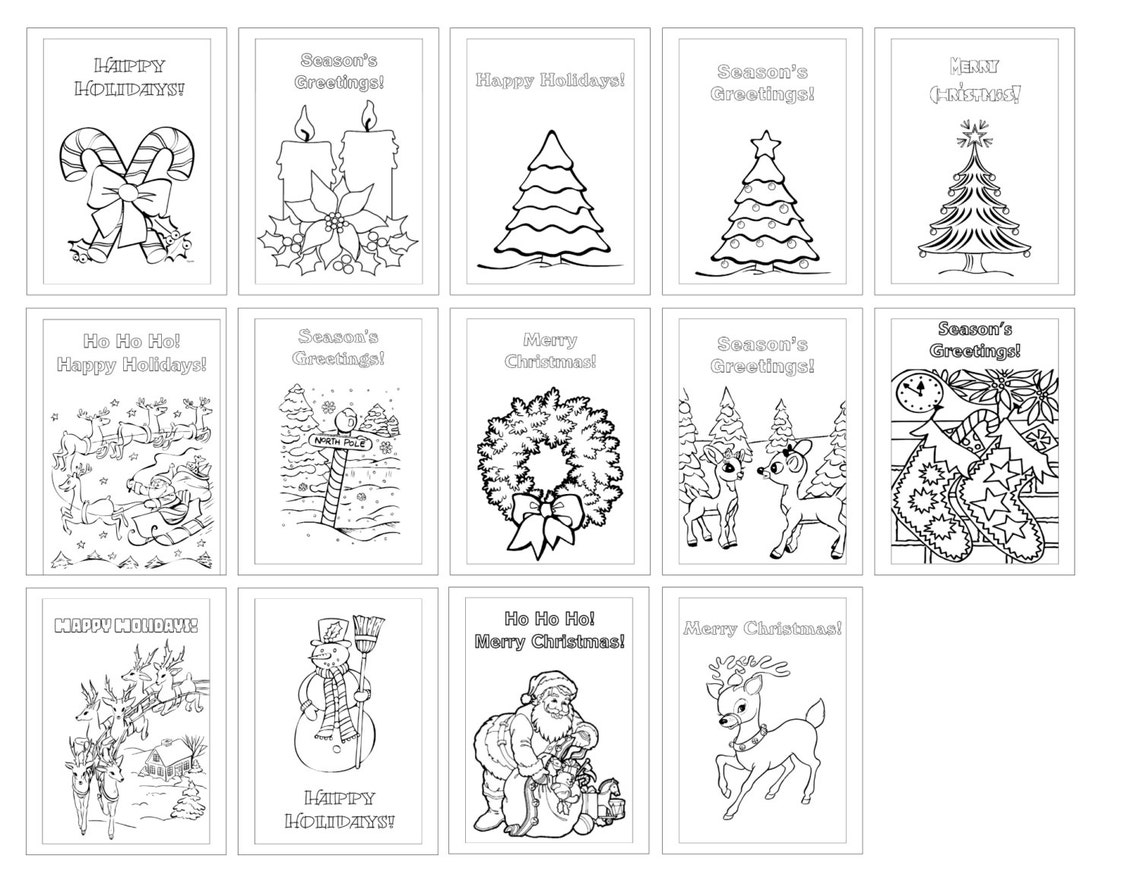 Color-your-own Digital Christmas Greeting Cards, Set of 14 Vertical - Etsy