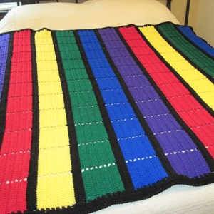 Crochet Pattern Primary Colors Striped Afghan Pattern PDF, easy beginner afghan!