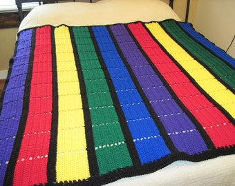 Crochet Pattern Primary Colors Striped Afghan Pattern PDF, easy beginner afghan!