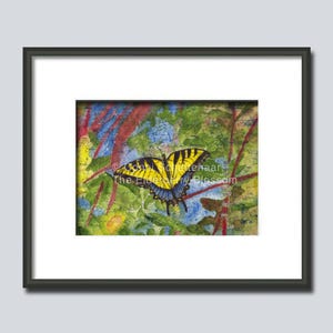 Download Print Tiger Swallowtail Butterfly on Flowers Watercolor Batik Print to Frame Gift Idea 5x7 and 8x10 included