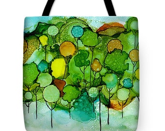 Tote Abstract Trees Forest in Alcohol Ink Art Purse Bag Gift Idea
