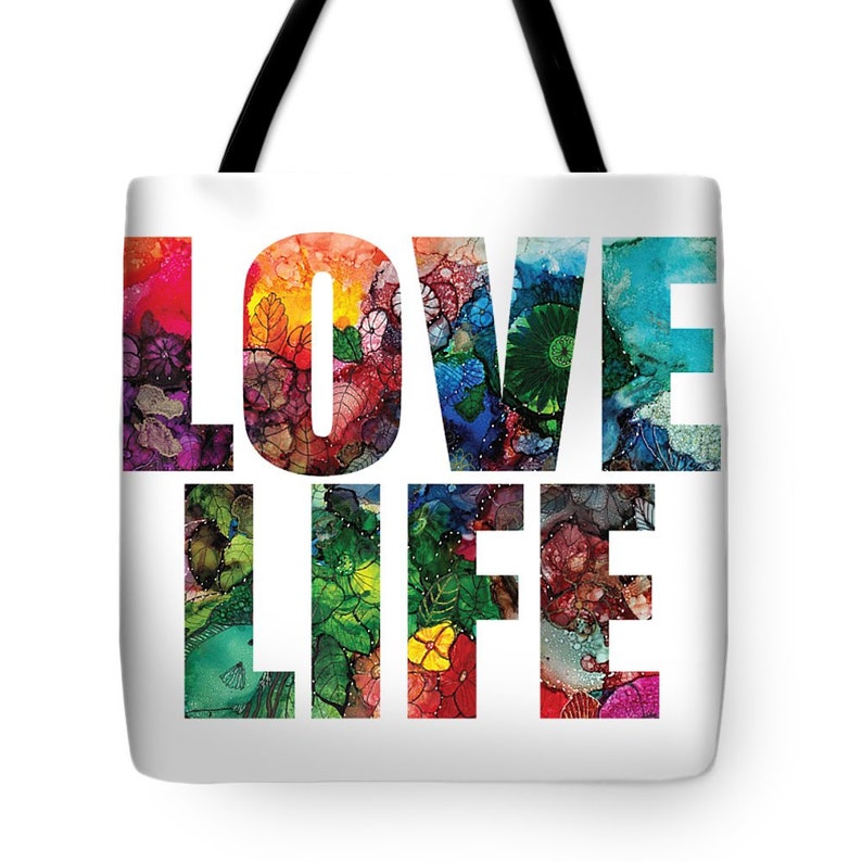 Tote Love Life Word Art Sunrise Garden Explosion Word Art Purse Bag Gift Idea