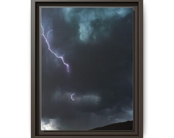 Electric Skies Storm Photography Print | Dramatic Lightning, Dark Clouds (Framed Canvas)