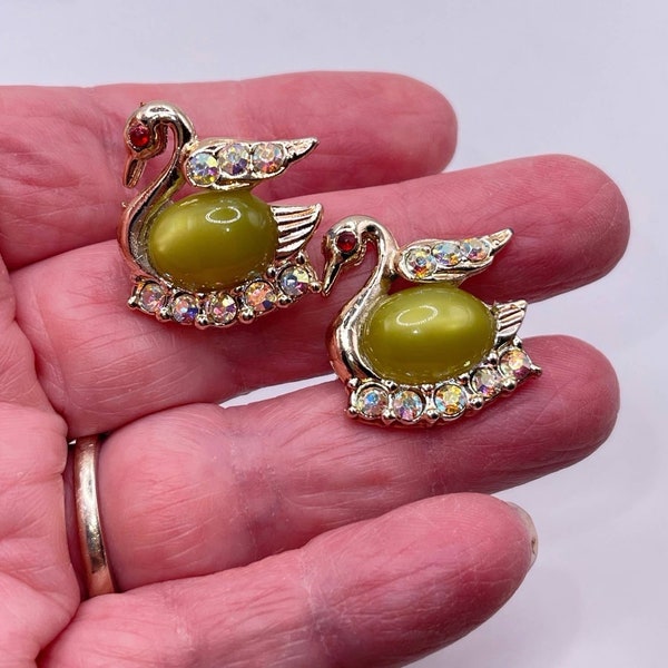 Vintage Rhinestone Swan Scatter Pins w/ Jelly Belly :-) brooch costume jewelry