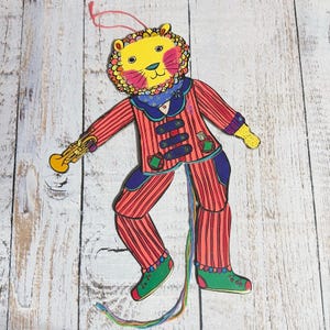 Pull String Puppet Jumping Jack Toy Colorful Bright Lion Circus Wall Decor