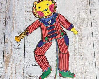 Pull String Puppet Jumping Jack Toy Colorful Bright Lion Circus Wall Decor