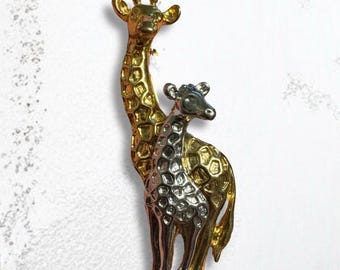 Vintage gold and silver tone Giraffe Brooch pin