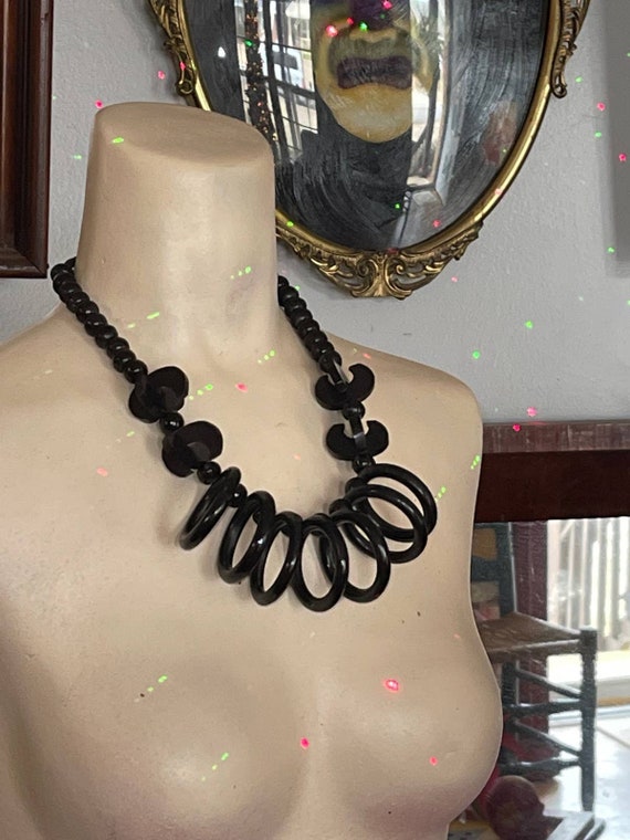 Black Buffalo Horn and Wood Statement Necklace Bru
