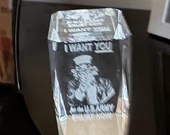 Vintage Uncle Sam I Want You US Army Enlist Now Simple Crystal Paperweight