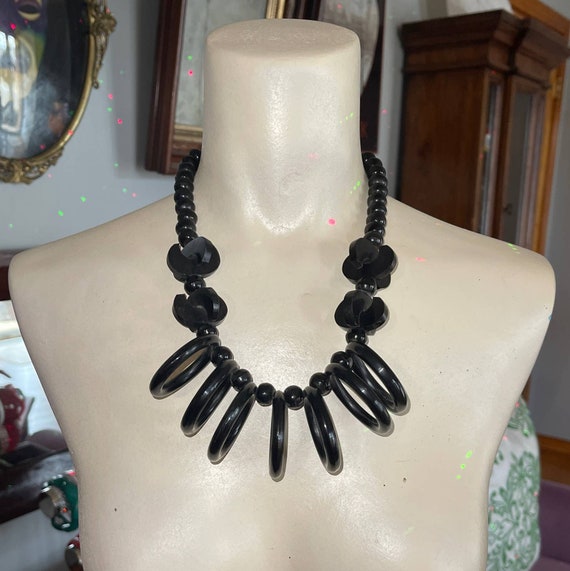 Black Buffalo Horn and Wood Statement Necklace Br… - image 2