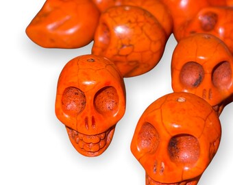 3 pc Skull Head Beads Orange 22mm. Skull Bead. Sugar Skull Bead. Halloween Bead. Dia de Los Muertos. Day of the Dead. Gemstone Skull.