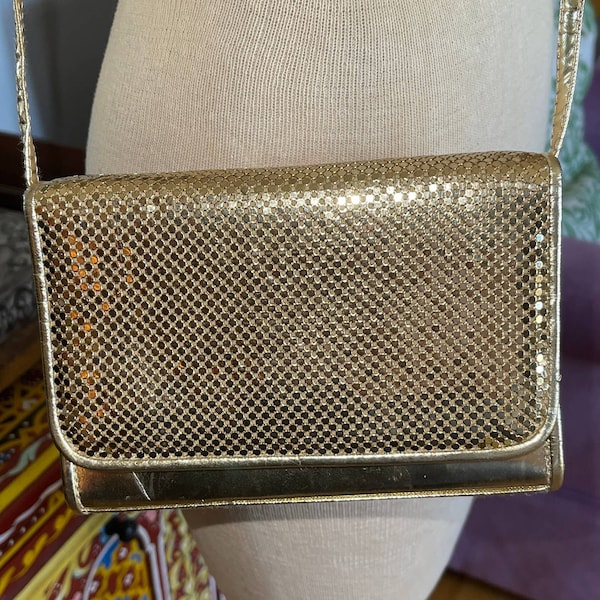 Vintage WHITING DAVIS Gold Metal Mesh Shoulder PURSE Handbag Bag