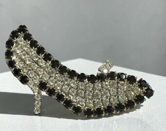 3" signed Kenneth Lane High Heel Shoe Brooch Pin Black Crystal All Prong Set