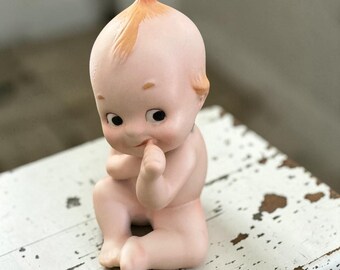Vintage Lefton Kewpie Cupie Bisque Porcelain Baby Sucking Thumb 4.5”