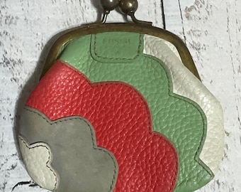 Fossil Small Leather Kiss Lock Coin Purse sage pistachio green red grey white