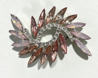 Vintage Pink Cranberry Champagne Crystal Rhinestone Brooch signed Napier