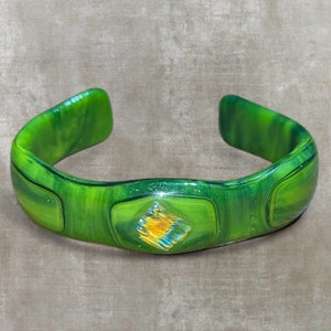 Art Glass Lampwork Bracelet Cuff Bangle Green  Foil Glitter Handblown
