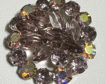 Vintage Brooch Smokey Purple Prong Set Rhinestones Floral Cluster Juliana Style