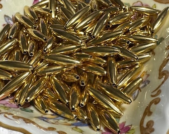 25 pcs Rice Orzo Shape Spacer Bead, Gold Oval Long Tube Beads, Barrel Melon Brass Beads 19mmx6mm
