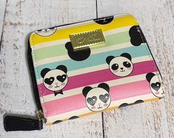Betsey Johnson Panda Bear Colorful Pastel Zip Around Wallet pink green yellow