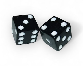 pair of 16mm Black opaque Game Dice white pips