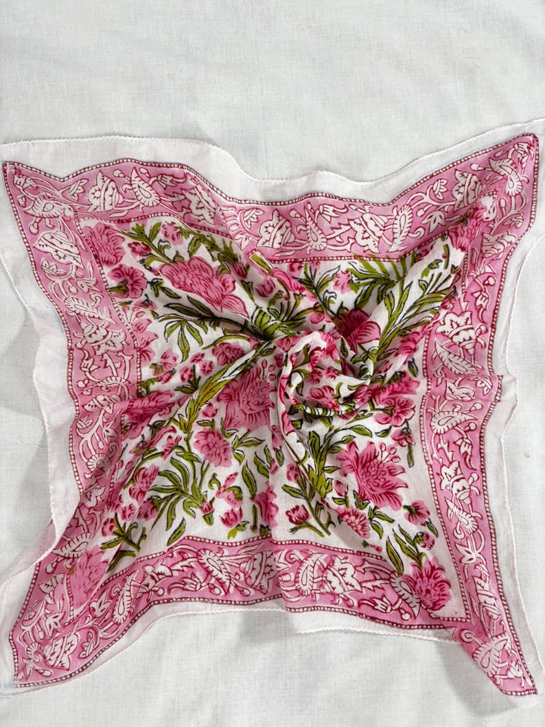 Pink Floral Bandana Scarf, Rose Print Hair Scarf, Paisley Border Head ...
