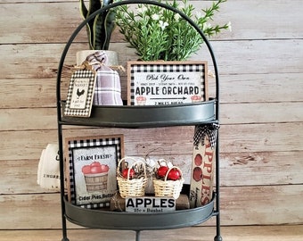 Fall wooden Farmers Market Apple Orchard mini Set of 5 Tiered Tray Bundle /Farmhouse Gift /Rustic Country Decor