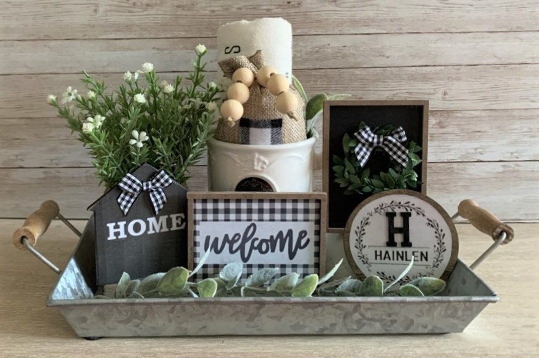Sign Decor Set Personalized Mini Sign Set: Rustic Farmhouse Tiered Tray Decor - Etsy