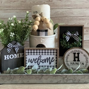 Personalized Mini Welcome Sign Set of 5 Tiered Tray Bundle /Rustic Farmhouse Decor / Bowl Filler