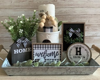 Personalized Mini Welcome Sign Set of 5 Tiered Tray Bundle /Rustic Farmhouse Decor / Bowl Filler