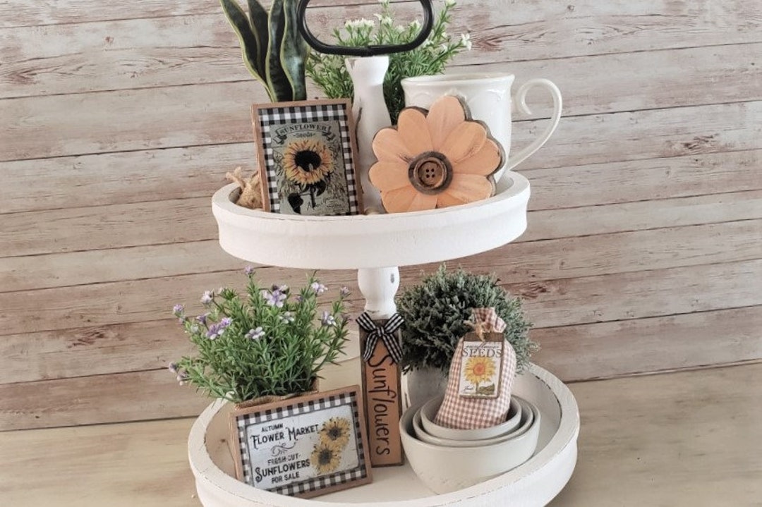 Sunflower Farmhouse Tiered Tray Decor: Rustic Cottage Set of 5 - Etsy