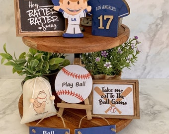Los Angeles Baseball Tiered Tray Decor Bundle (9 Pieces)