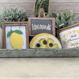 Bandeja decorativa de varios niveles con diseño de limonada: Miniconjunto rústico de verano estilo granja.